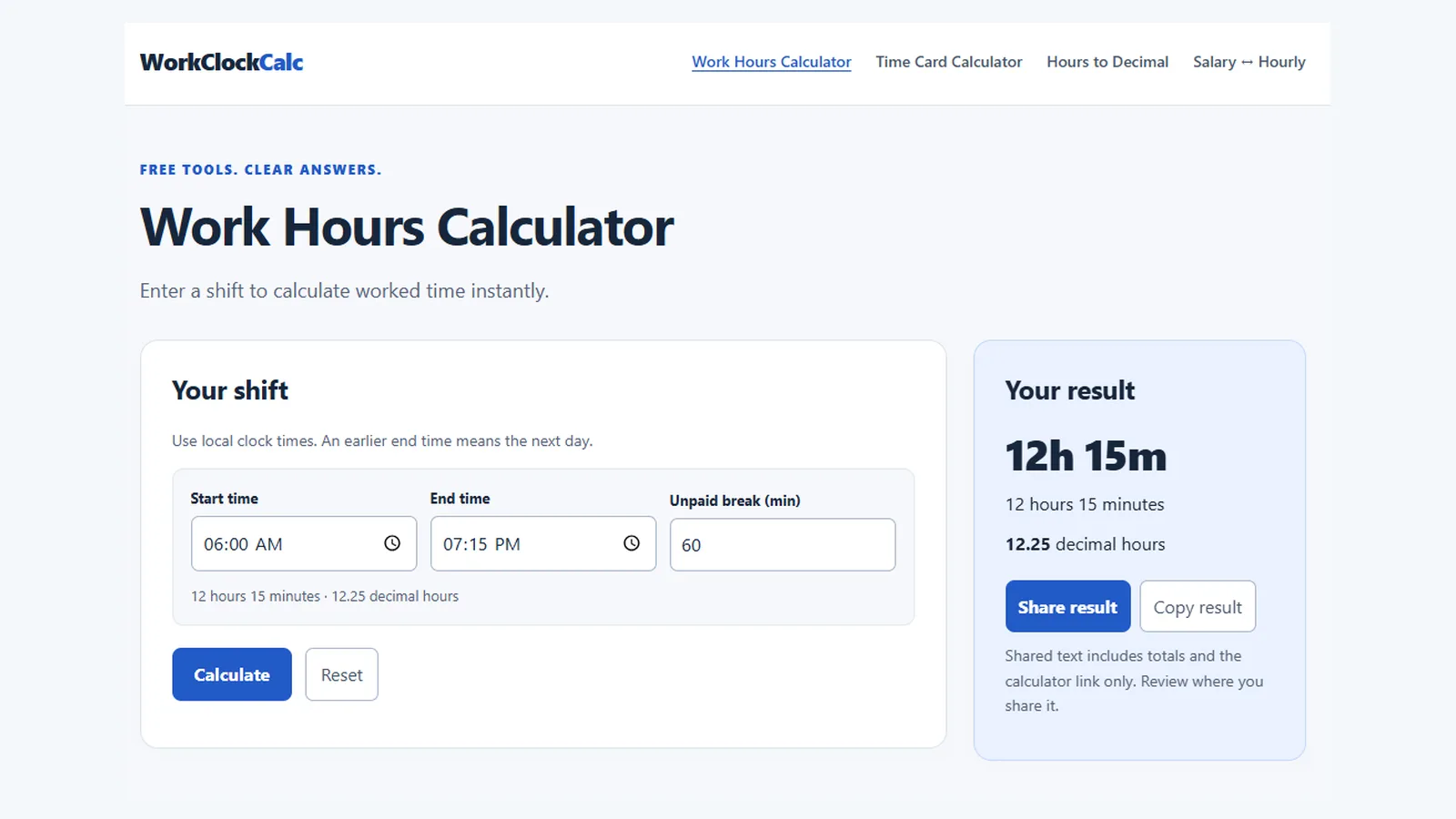 WorkClockCalc screenshot 3