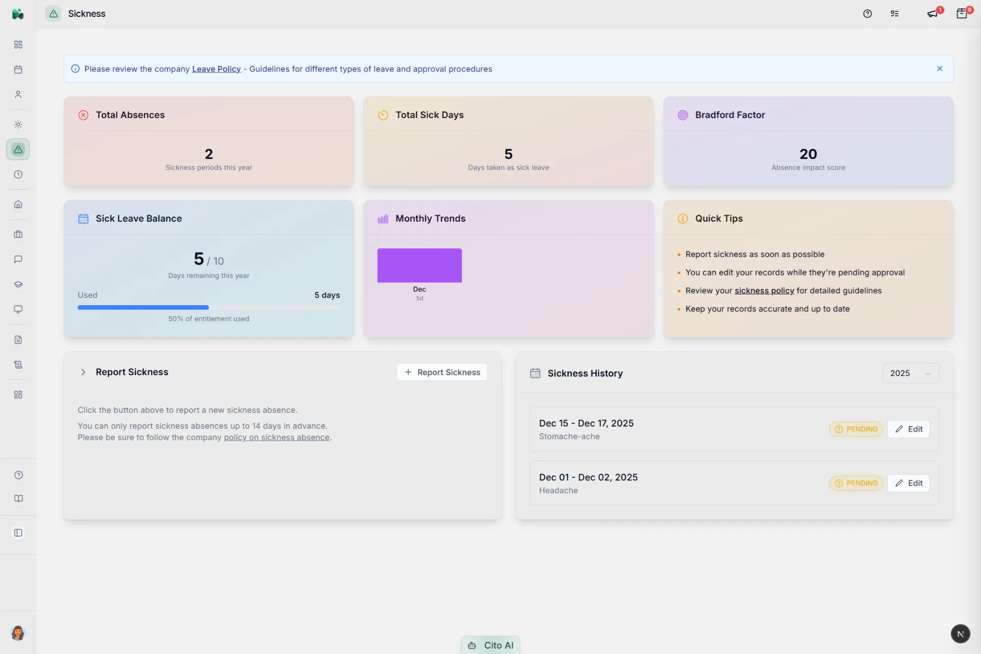 CitoHR screenshot 2